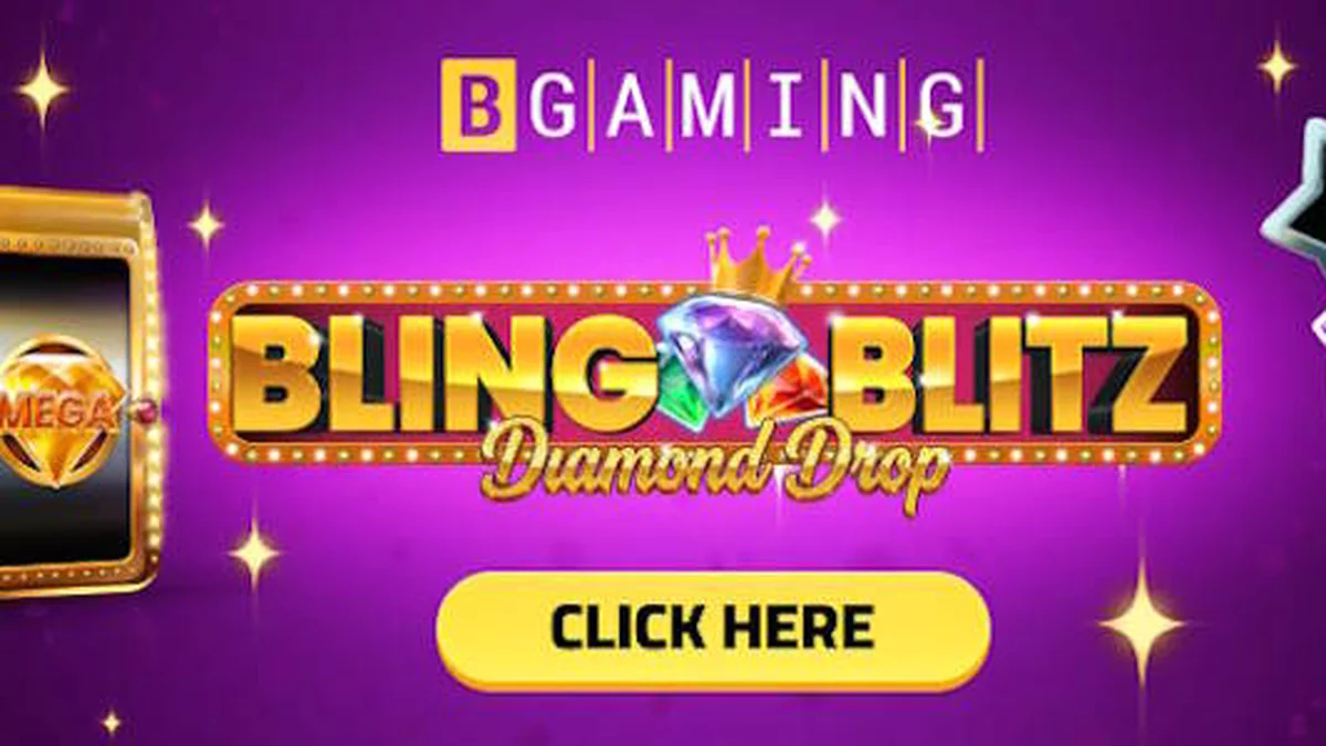 Tampilan visual game slot Bling Blitz Diamond Drop dengan tema berlian dan logam berkilau