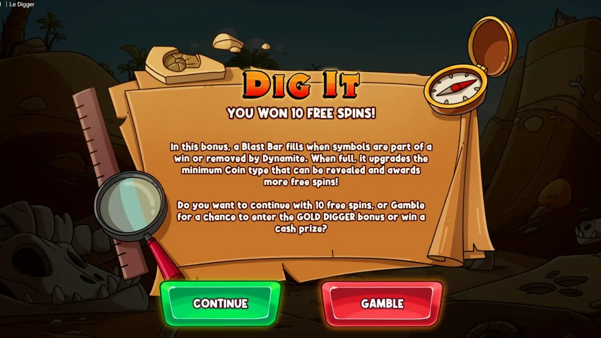 Tampilan layar permainan slot Le Digger dengan Smokey si rakun dan simbol penambangan